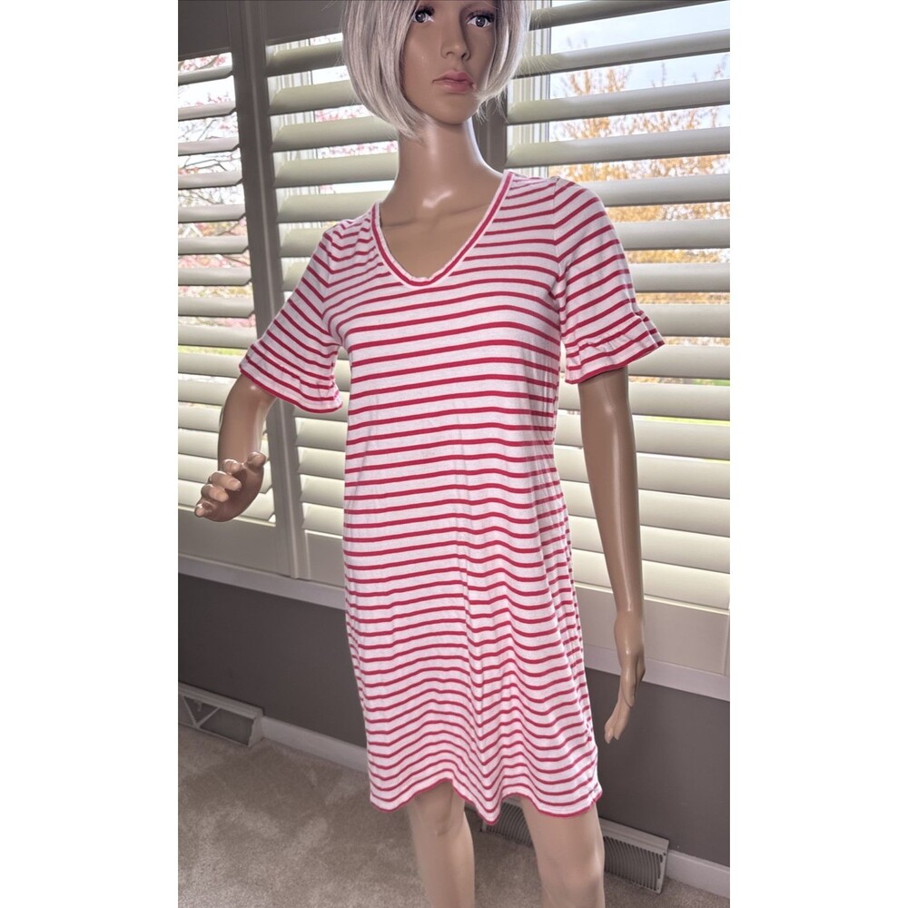 BODEN SZ 8 Dress Pink White Stripe Ruffle Sleeve Casual Rayon Modal Stretchy - Picture 11 of 13